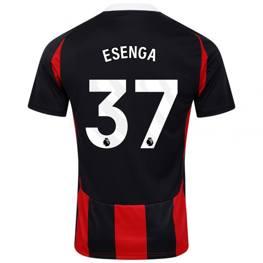 Gyermek Jonathan Esenga #37 Fekete Piros Idegenbeli Jersey 2024/25 Mez Póló Ing