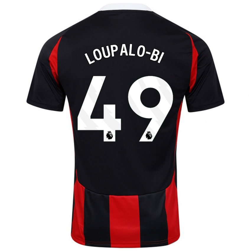 Gyermek Aaron Loupalo-Bi #49 Fekete Piros Idegenbeli Jersey 2024/25 Mez Póló Ing