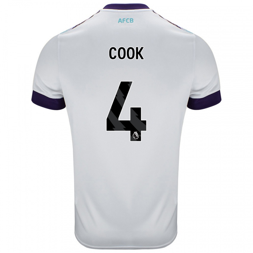 Gyermek Lewis Cook #4 Fehér Zöld Lila Idegenbeli Jersey 2024/25 Mez Póló Ing