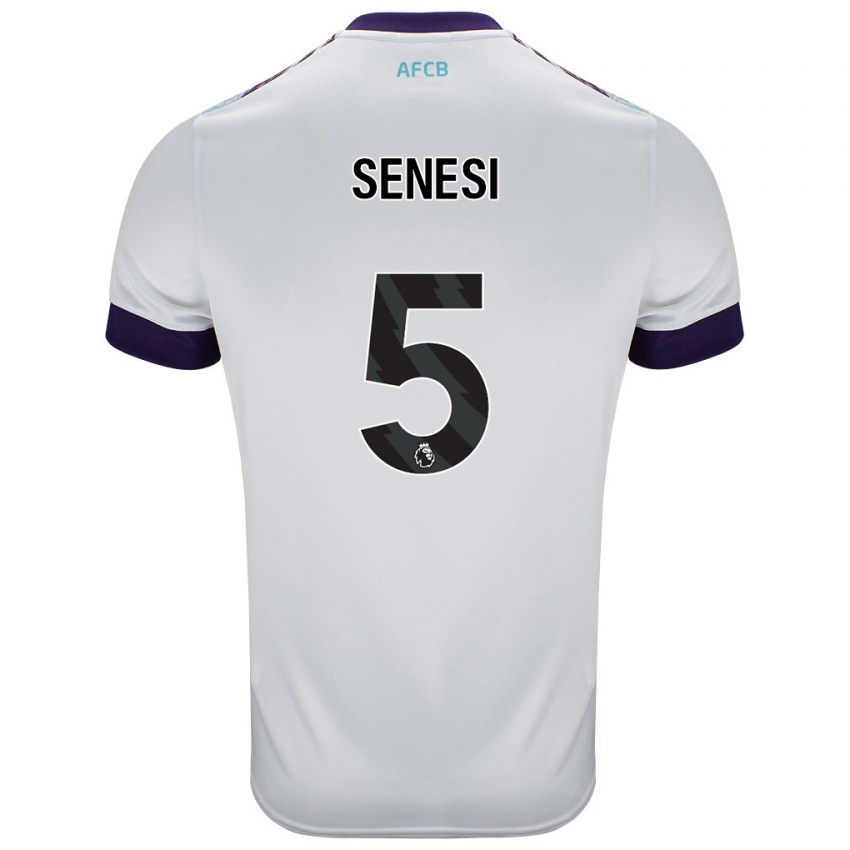 Gyermek Marcos Senesi #5 Fehér Zöld Lila Idegenbeli Jersey 2024/25 Mez Póló Ing