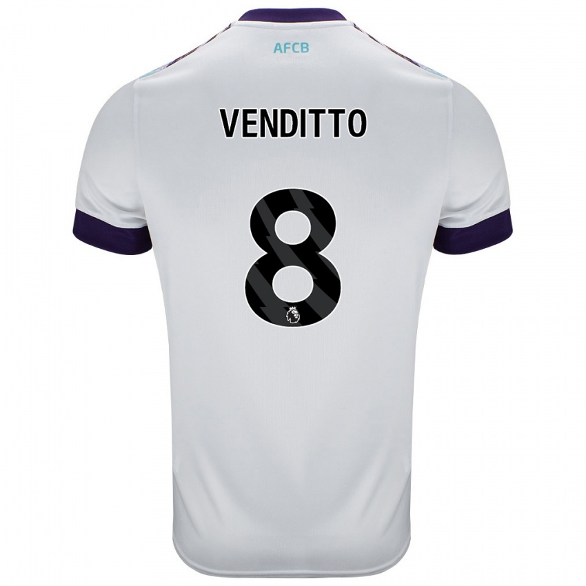 Gyermek Olivia Venditto #8 Fehér Zöld Lila Idegenbeli Jersey 2024/25 Mez Póló Ing