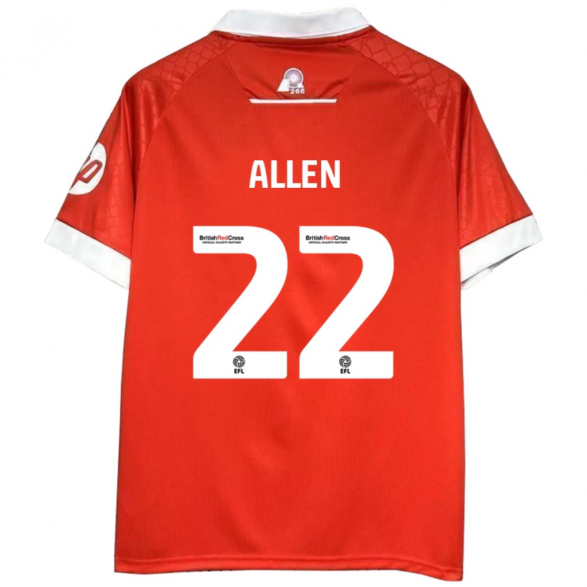 Férfi Keren Allen #22 Piros Fehér Hazai Jersey 2024/25 Mez Póló Ing