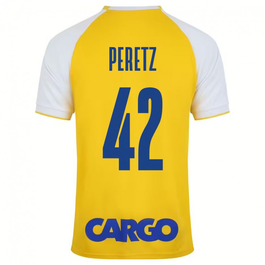 Férfi Dor Peretz #42 Sárga Fehér Hazai Jersey 2024/25 Mez Póló Ing