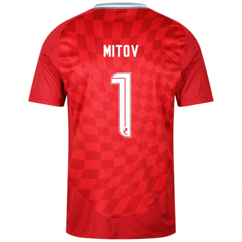 Férfi Dimitar Mitov #1 Piros Hazai Jersey 2024/25 Mez Póló Ing