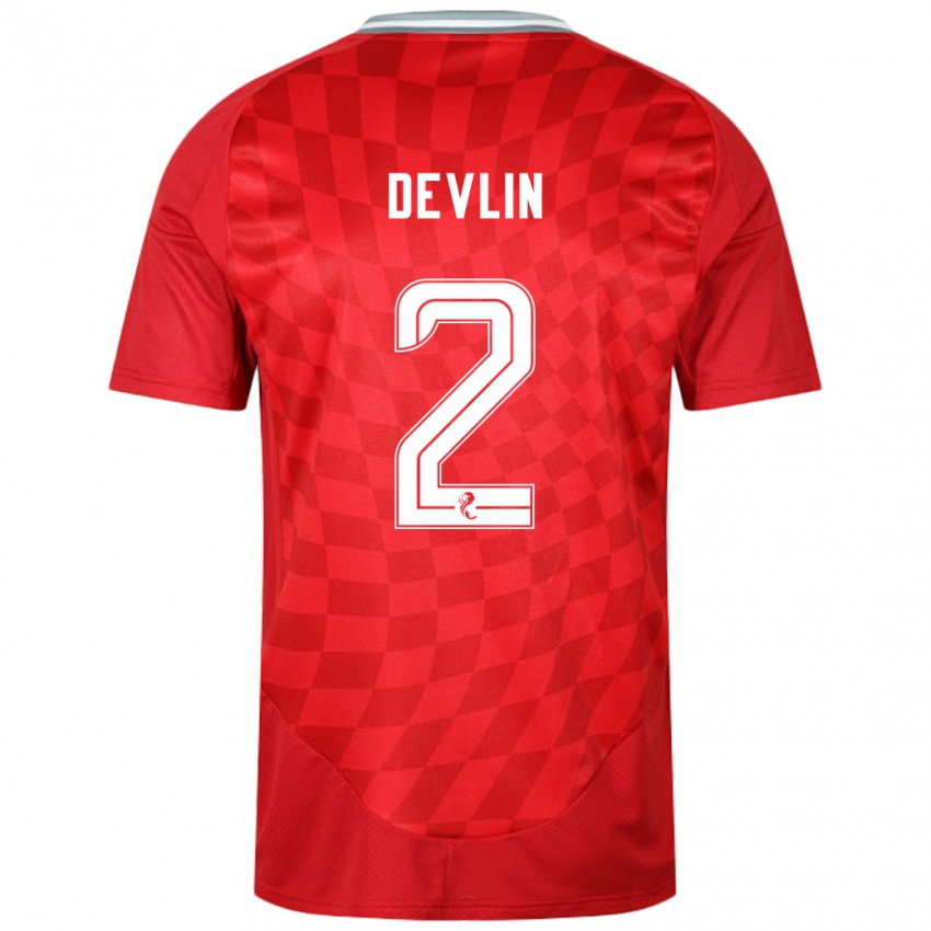 Férfi Nicky Devlin #2 Piros Hazai Jersey 2024/25 Mez Póló Ing