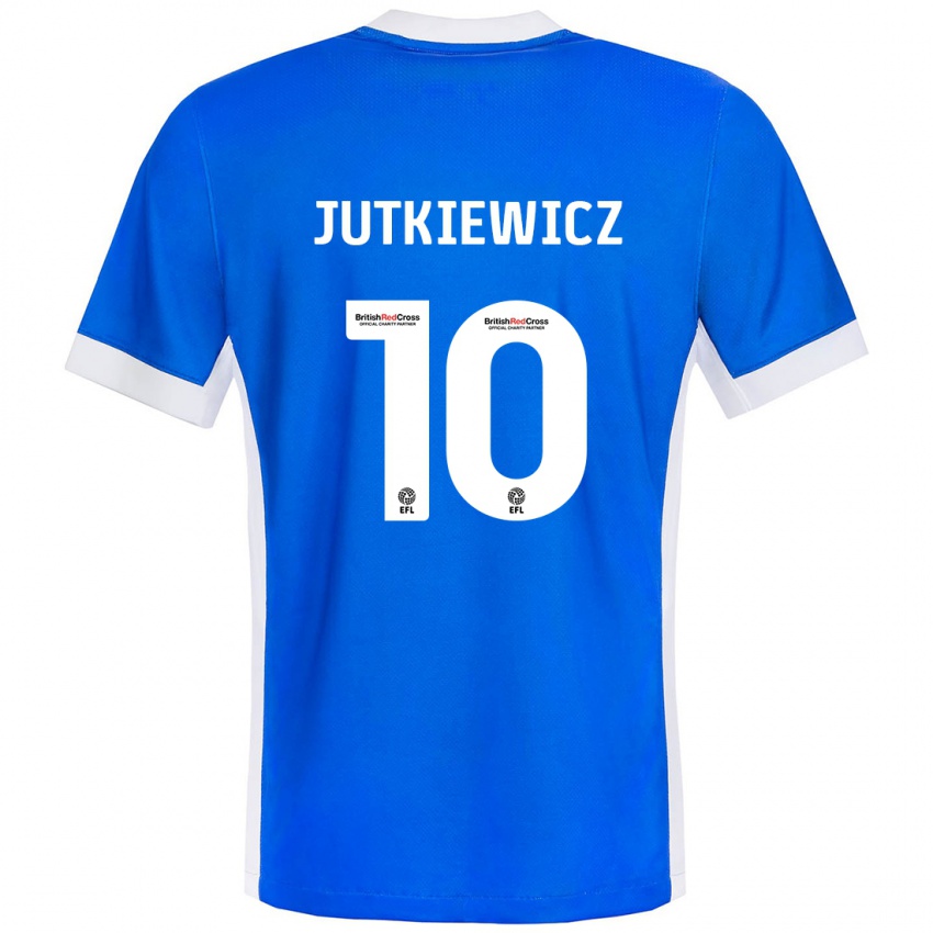 Férfi Lukas Jutkiewicz #10 Kék Fehér Hazai Jersey 2024/25 Mez Póló Ing