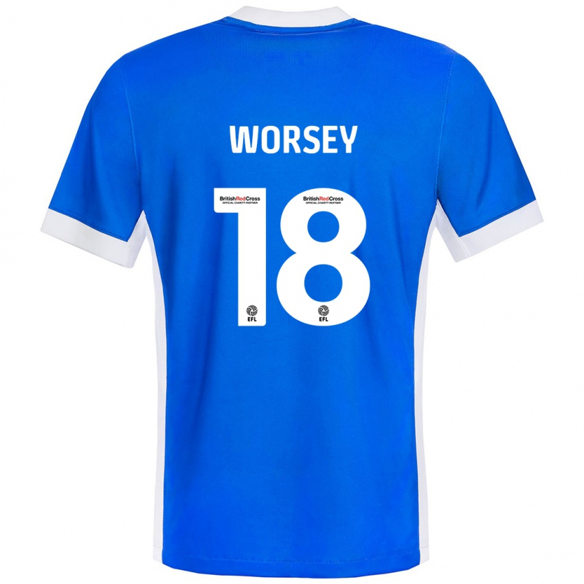 Férfi Louanne Worsey #18 Kék Fehér Hazai Jersey 2024/25 Mez Póló Ing