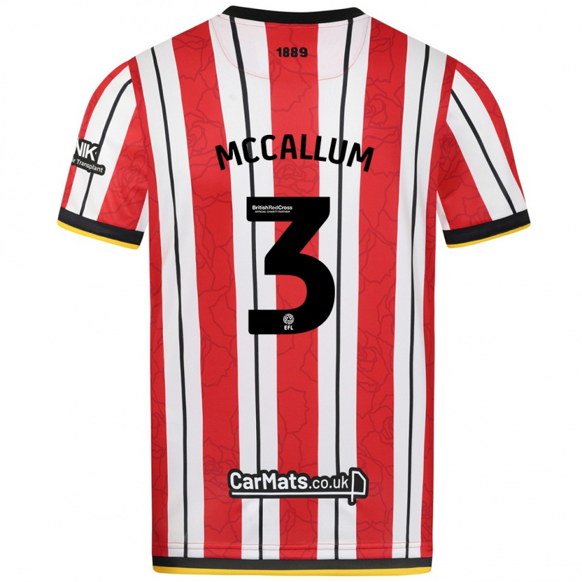 Férfi Sam Mccallum #3 Piros Fehér Csíkok Hazai Jersey 2024/25 Mez Póló Ing