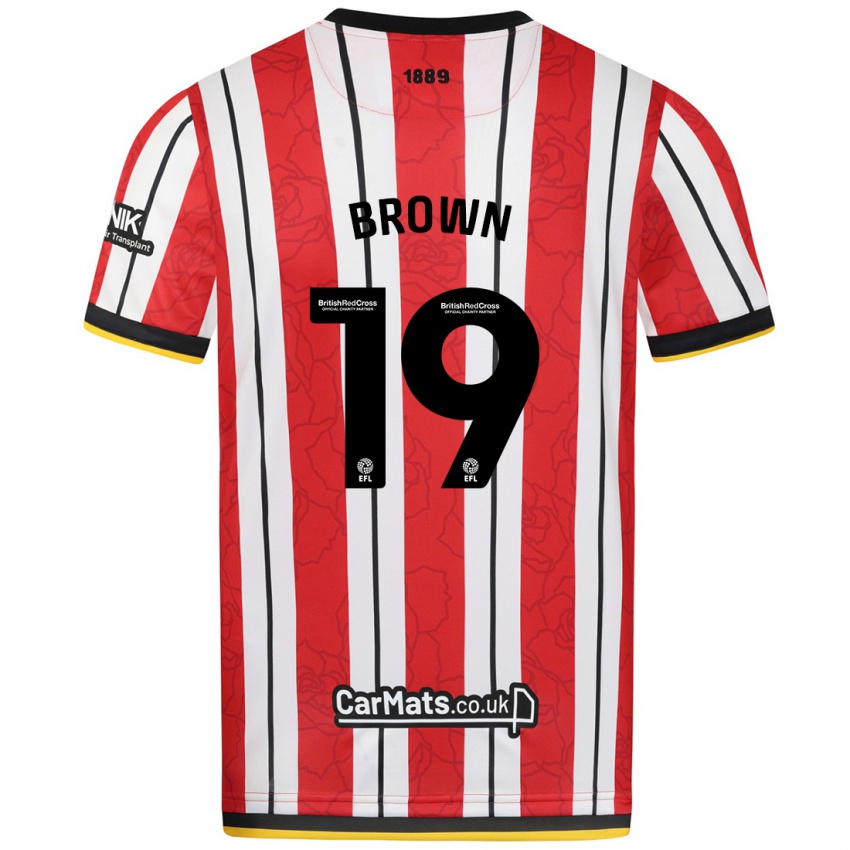 Férfi Alanta Brown #19 Piros Fehér Csíkok Hazai Jersey 2024/25 Mez Póló Ing