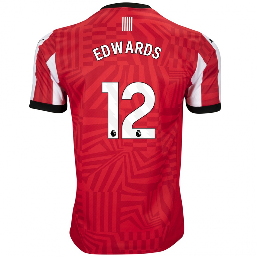 Férfi Ronnie Edwards #12 Piros Fehér Hazai Jersey 2024/25 Mez Póló Ing