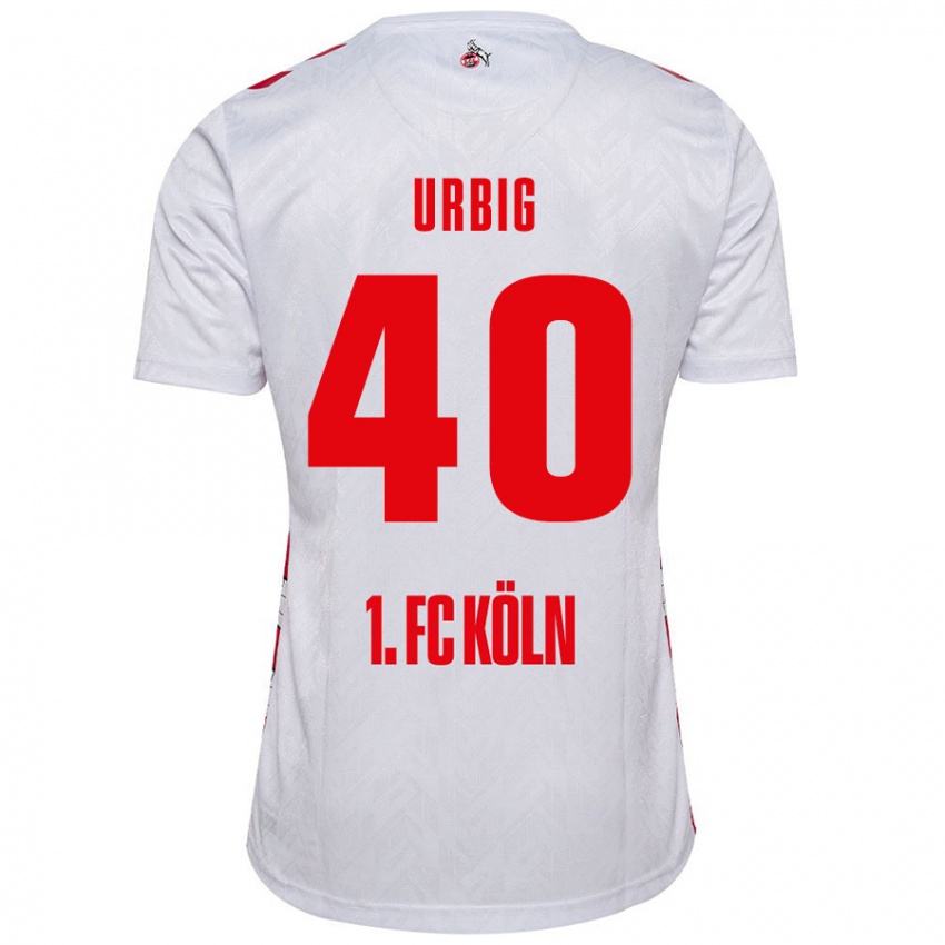 Férfi Jonas Urbig #40 Fehér Piros Hazai Jersey 2024/25 Mez Póló Ing