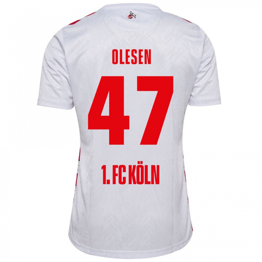 Férfi Mathias Olesen #47 Fehér Piros Hazai Jersey 2024/25 Mez Póló Ing