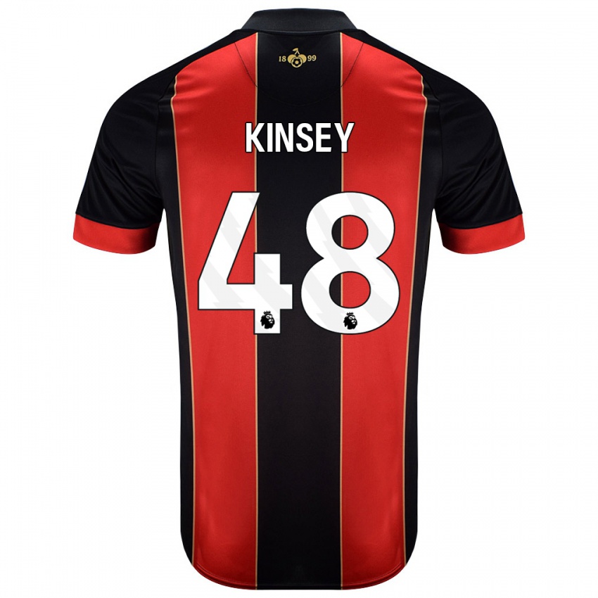 Férfi Max Kinsey #48 Piros Fekete Hazai Jersey 2024/25 Mez Póló Ing