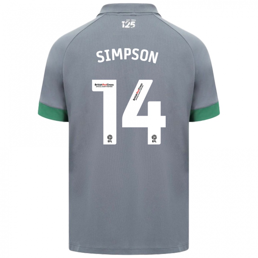 Férfi Jasmine Simpson #14 Sötétszürke Idegenbeli Jersey 2024/25 Mez Póló Ing