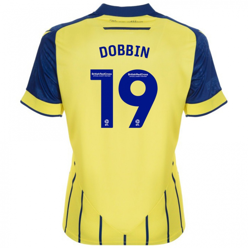 Férfi Lewis Dobbin #19 Sárga Kék Idegenbeli Jersey 2024/25 Mez Póló Ing