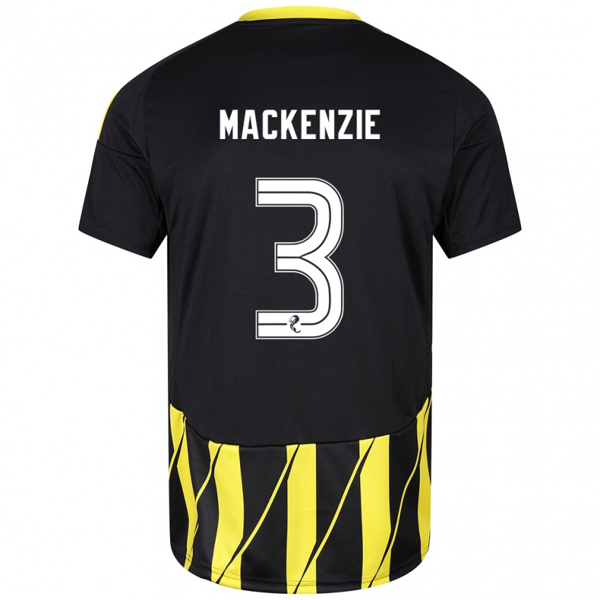 Férfi Jack Mackenzie #3 Fekete Sárga Idegenbeli Jersey 2024/25 Mez Póló Ing