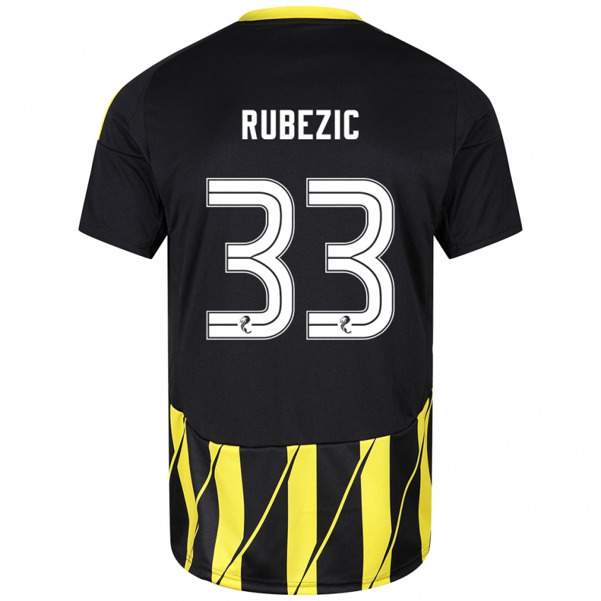 Férfi Slobodan Rubezic #33 Fekete Sárga Idegenbeli Jersey 2024/25 Mez Póló Ing