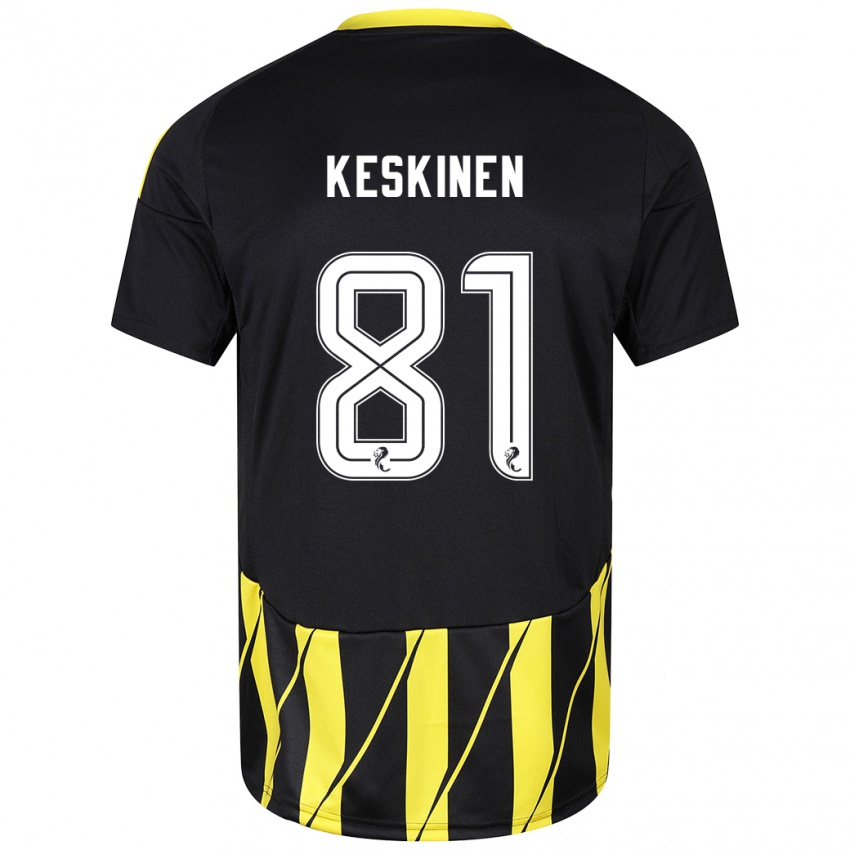 Férfi Topi Keskinen #81 Fekete Sárga Idegenbeli Jersey 2024/25 Mez Póló Ing