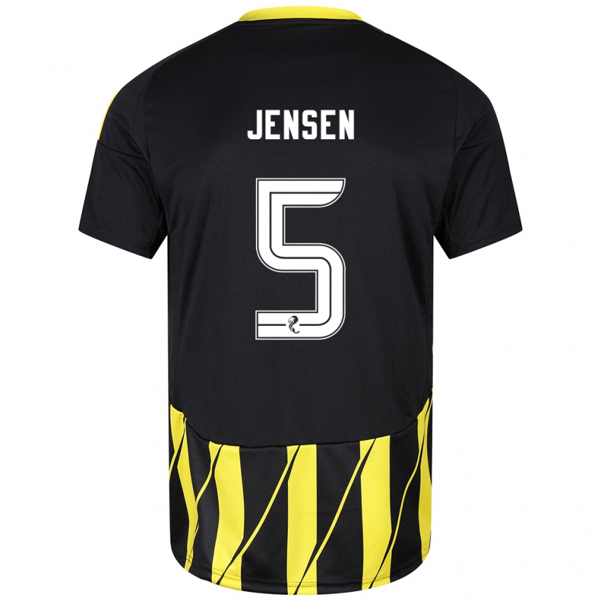 Férfi Richard Jensen #5 Fekete Sárga Idegenbeli Jersey 2024/25 Mez Póló Ing