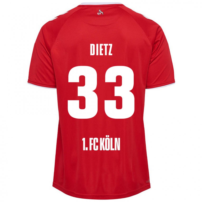 Férfi Florian Dietz #33 Piros Fehér Idegenbeli Jersey 2024/25 Mez Póló Ing