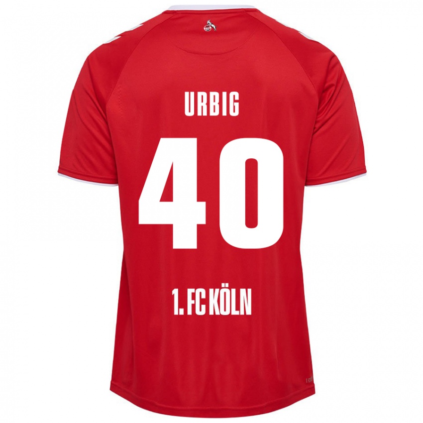 Férfi Jonas Urbig #40 Piros Fehér Idegenbeli Jersey 2024/25 Mez Póló Ing