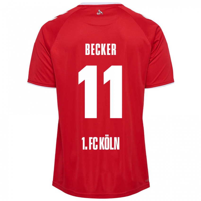 Férfi Marlon Becker #11 Piros Fehér Idegenbeli Jersey 2024/25 Mez Póló Ing