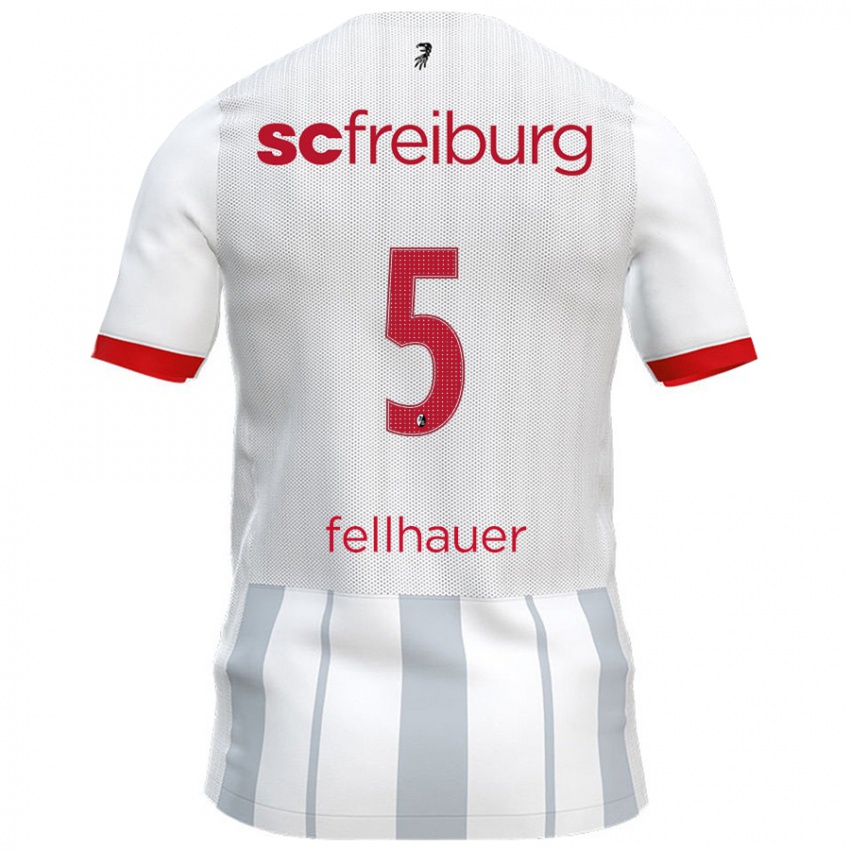 Férfi Kim Fellhauer #5 Fehér Szürke Idegenbeli Jersey 2024/25 Mez Póló Ing