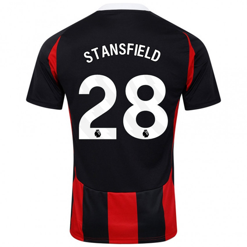 Férfi Jay Stansfield #28 Fekete Piros Idegenbeli Jersey 2024/25 Mez Póló Ing