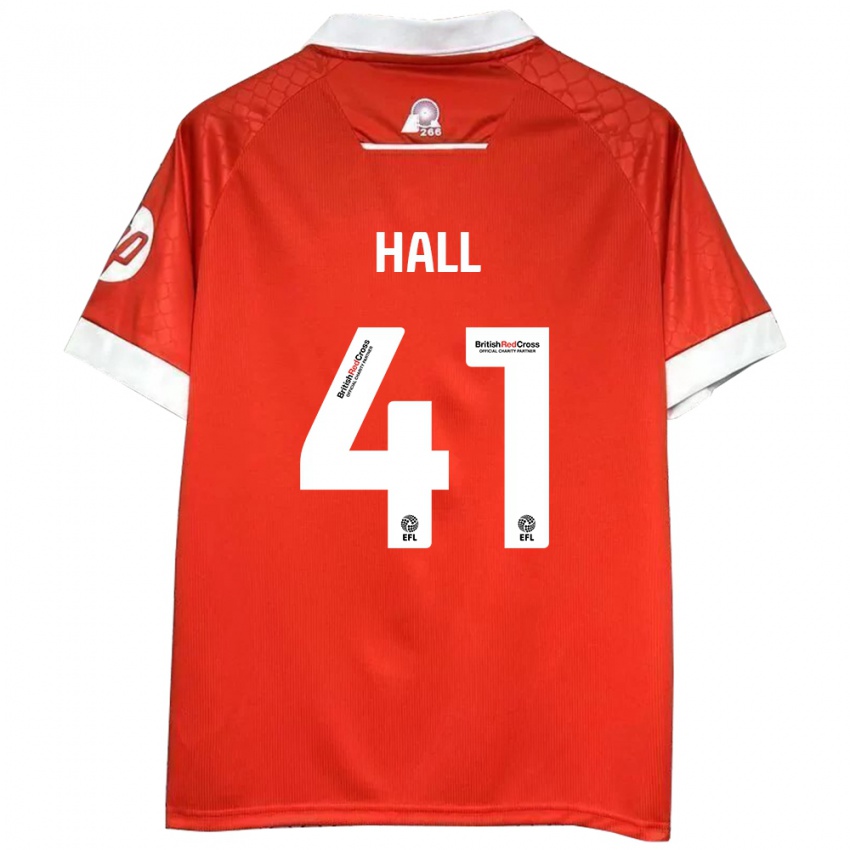 Női Liam Hall #41 Piros Fehér Hazai Jersey 2024/25 Mez Póló Ing