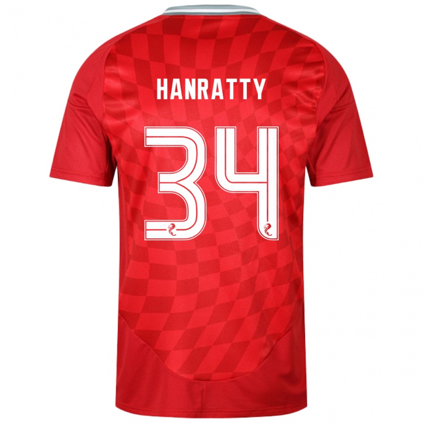 Női Kevin Hanratty #34 Piros Hazai Jersey 2024/25 Mez Póló Ing