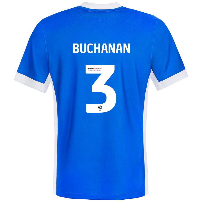 Női Lee Buchanan #3 Kék Fehér Hazai Jersey 2024/25 Mez Póló Ing