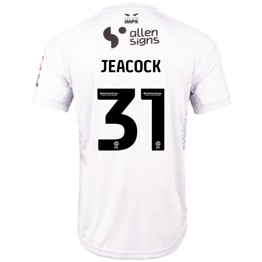 Női Zach Jeacock #31 Piros Fehér Idegenbeli Jersey 2024/25 Mez Póló Ing