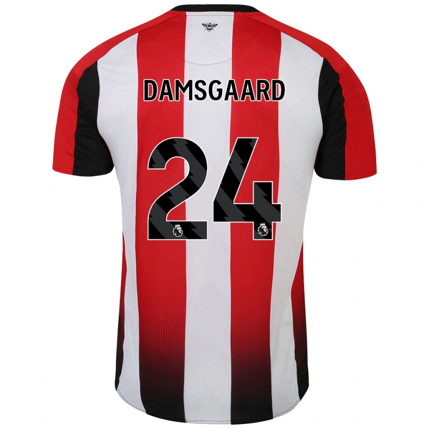 Gyermek Mikkel Damsgaard #24 Piros Fehér Hazai Jersey 2024/25 Mez Póló Ing