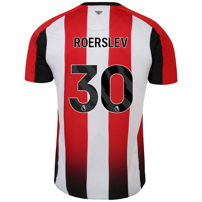 Gyermek Mads Roerslev #30 Piros Fehér Hazai Jersey 2024/25 Mez Póló Ing