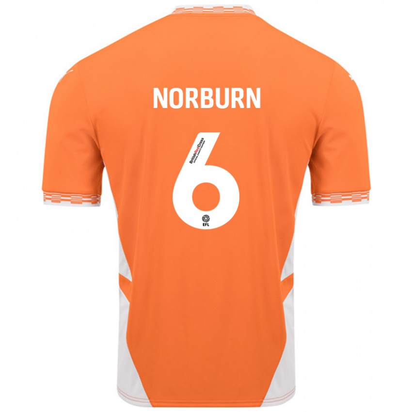 Gyermek Oliver Norburn #6 Narancssárga Fehér Hazai Jersey 2024/25 Mez Póló Ing