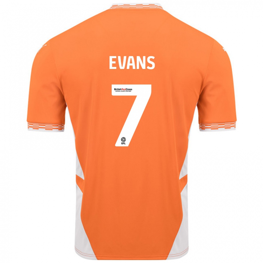 Gyermek Lee Evans #7 Narancssárga Fehér Hazai Jersey 2024/25 Mez Póló Ing