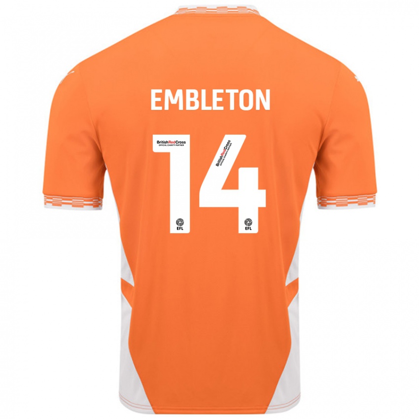 Gyermek Elliot Embleton #14 Narancssárga Fehér Hazai Jersey 2024/25 Mez Póló Ing