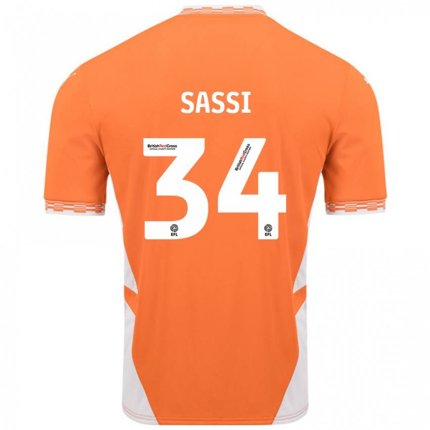 Gyermek Dan Sassi #34 Narancssárga Fehér Hazai Jersey 2024/25 Mez Póló Ing