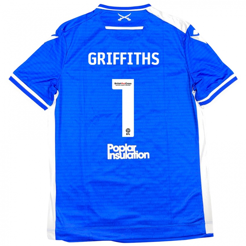 Gyermek Josh Griffiths #1 Kék Fehér Hazai Jersey 2024/25 Mez Póló Ing