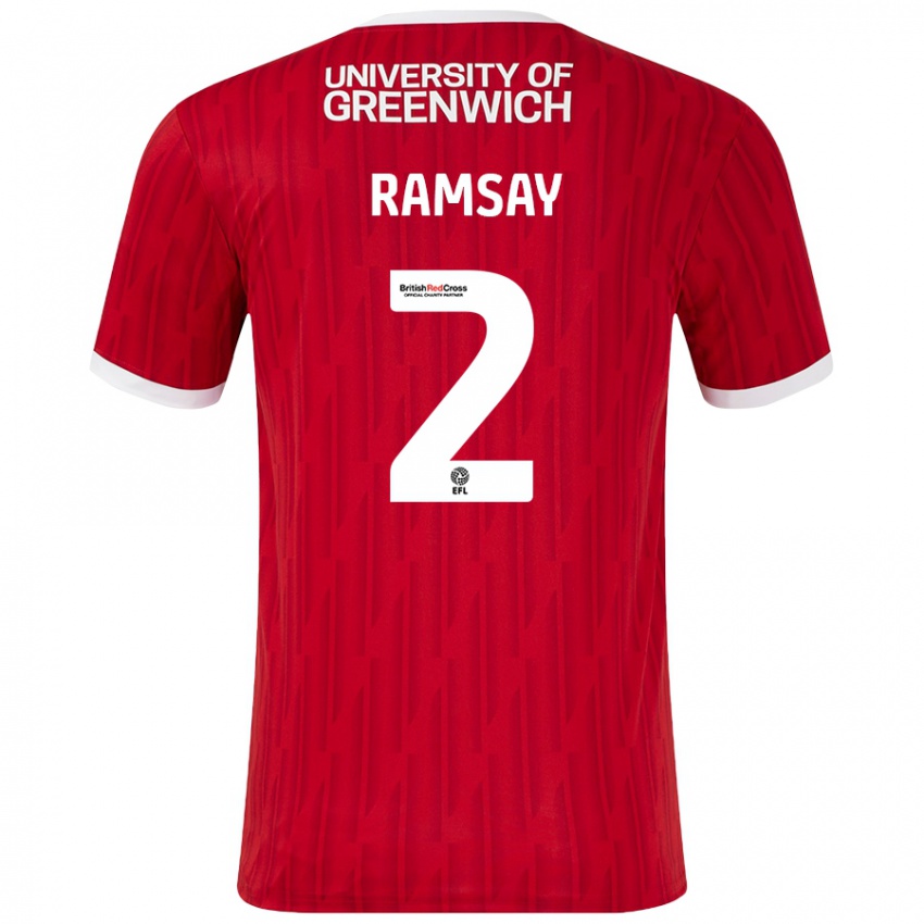 Gyermek Kayne Ramsay #2 Piros Fehér Hazai Jersey 2024/25 Mez Póló Ing