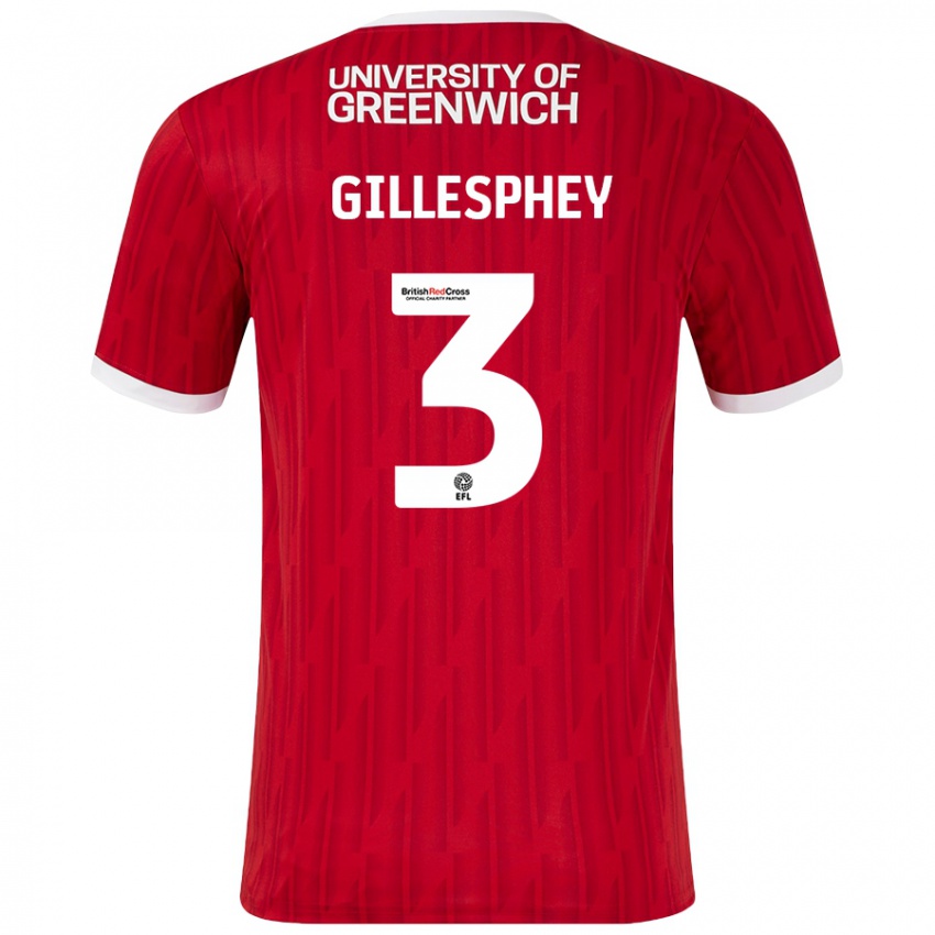 Gyermek Macaulay Gillesphey #3 Piros Fehér Hazai Jersey 2024/25 Mez Póló Ing