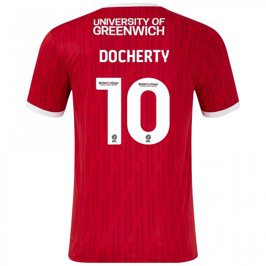 Gyermek Greg Docherty #10 Piros Fehér Hazai Jersey 2024/25 Mez Póló Ing