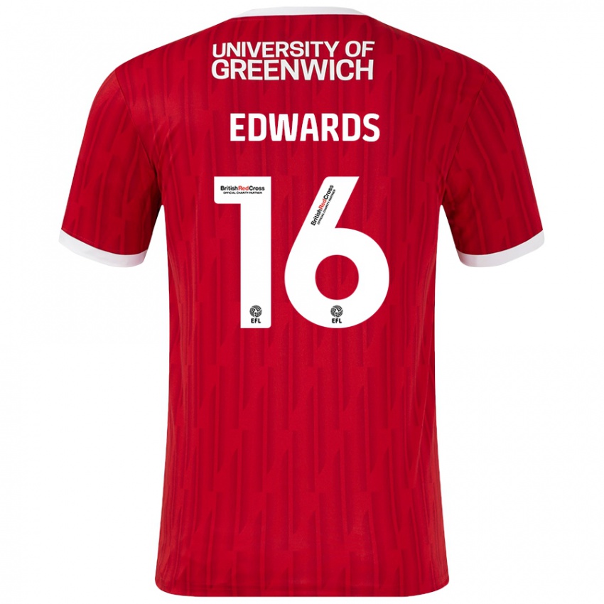 Gyermek Josh Edwards #16 Piros Fehér Hazai Jersey 2024/25 Mez Póló Ing