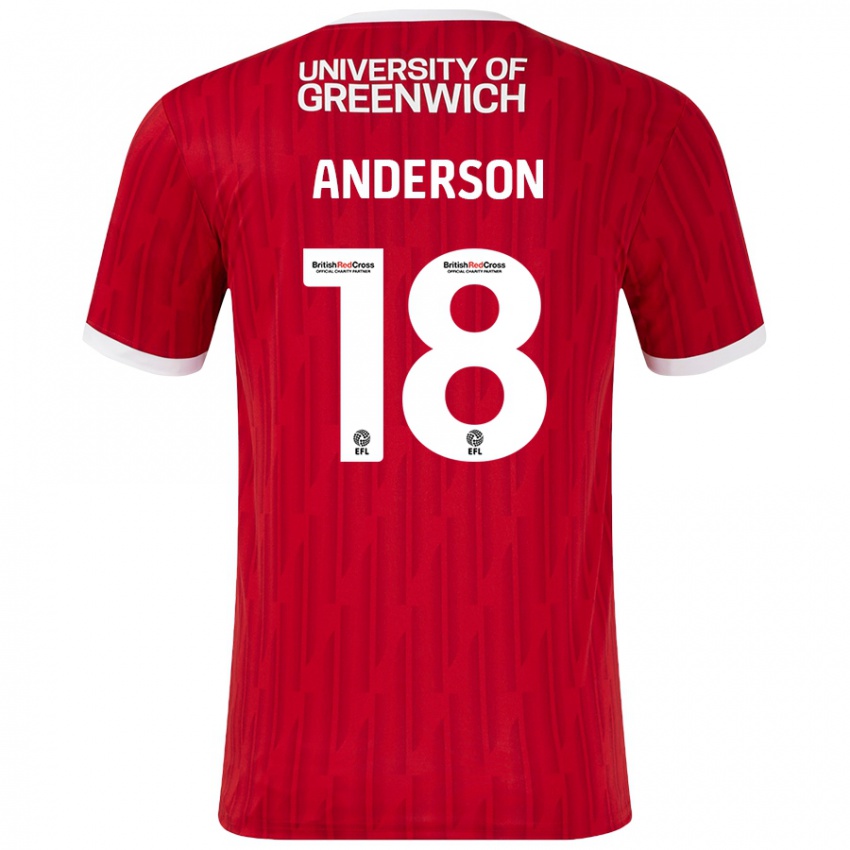 Gyermek Karoy Anderson #18 Piros Fehér Hazai Jersey 2024/25 Mez Póló Ing