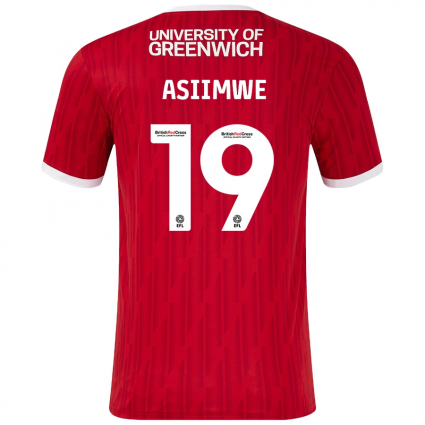 Gyermek Nathan Asiimwe #19 Piros Fehér Hazai Jersey 2024/25 Mez Póló Ing