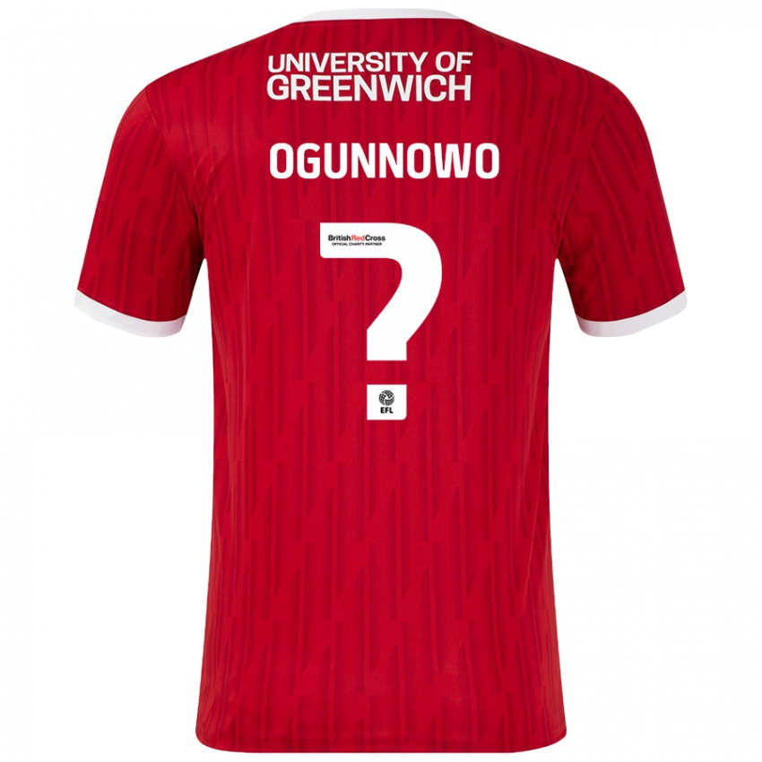 Gyermek Joshua Ogunnowo #0 Piros Fehér Hazai Jersey 2024/25 Mez Póló Ing