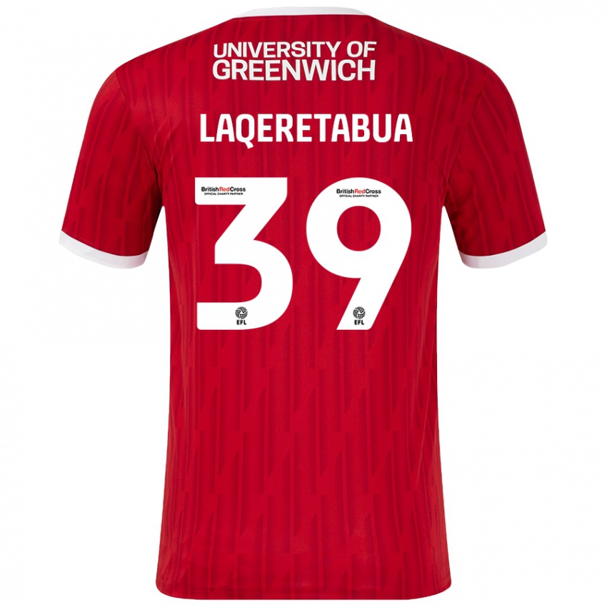 Gyermek Josh Laqeretabua #39 Piros Fehér Hazai Jersey 2024/25 Mez Póló Ing