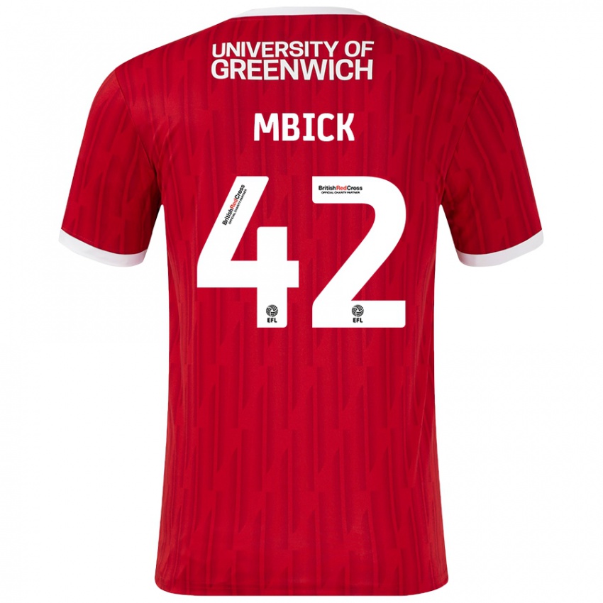 Gyermek Micah Mbick #42 Piros Fehér Hazai Jersey 2024/25 Mez Póló Ing