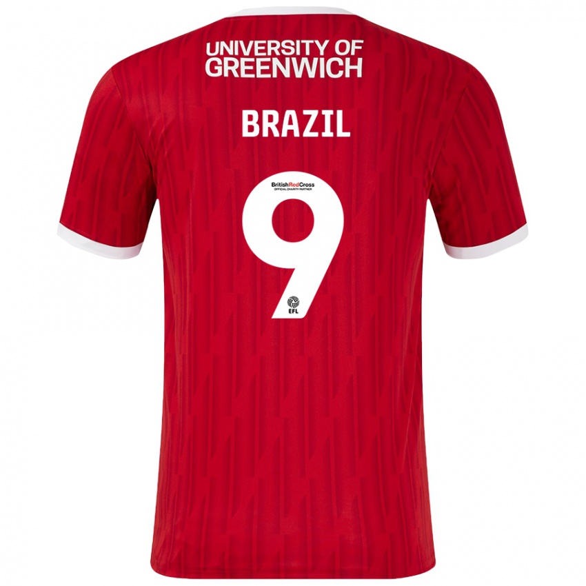 Gyermek Ellie Brazil #9 Piros Fehér Hazai Jersey 2024/25 Mez Póló Ing