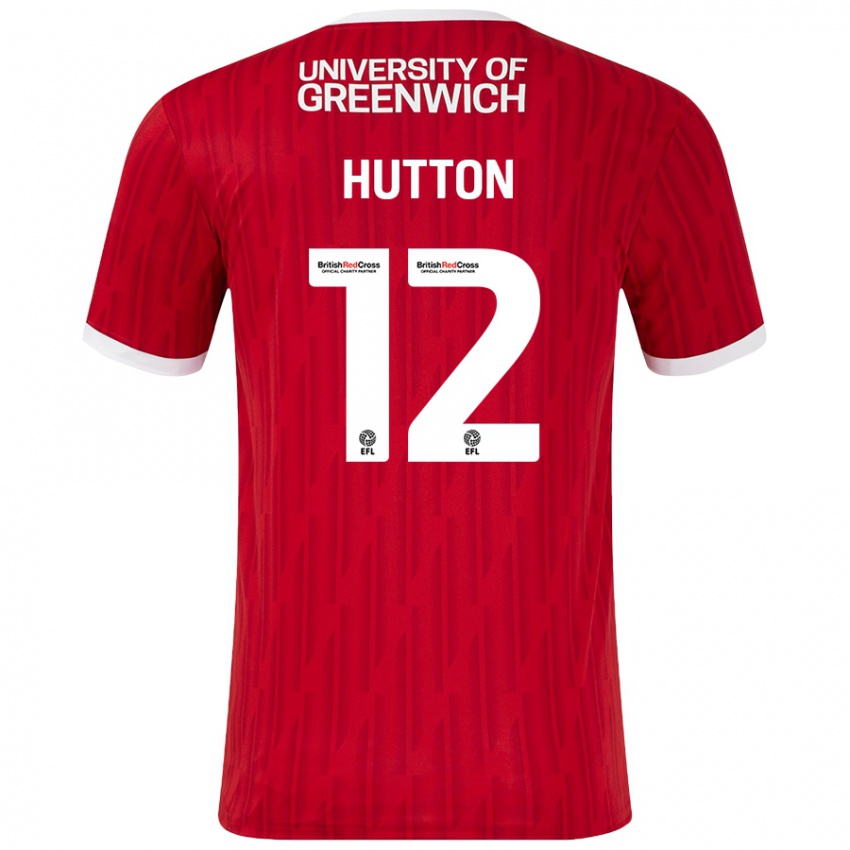 Gyermek Jodie Hutton #12 Piros Fehér Hazai Jersey 2024/25 Mez Póló Ing